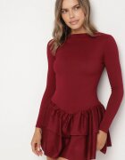 new fashion Rochie Cloș Bordeaux cu mânecă lungă și volan Reonaria