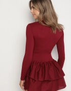 new fashion Rochie Cloș Bordeaux cu mânecă lungă și volan Reonaria