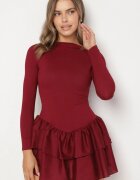 new fashion Rochie Cloș Bordeaux cu mânecă lungă și volan Reonaria