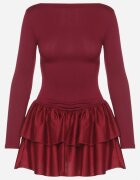 new fashion Rochie Cloș Bordeaux cu mânecă lungă și volan Reonaria