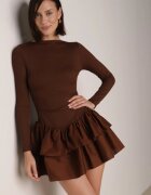 new fashion Rochie Maro Evazată cu Mânecă Lungă și Volan Reonaria