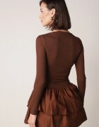 new fashion Rochie Maro Evazată cu Mânecă Lungă și Volan Reonaria