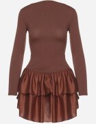 new fashion Rochie Maro Evazată cu Mânecă Lungă și Volan Reonaria