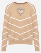 newstar Pulover Bej Închis cu Viscoză cu Model Geometric cu Decupaj în Formă de Inimă cu Zirconii Temilime