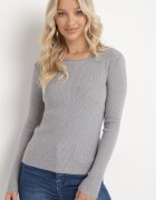 newstar Pulover Gri cu croială mulată din tricot reiat Marinesa