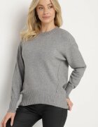 newstar Pulover Gri cu Modal și Viscoză Decorat cu Borduri Striate Heliti