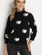 newstar Pulover Negru-Alb cu Modal și Viscoză cu Inimi Zeanita