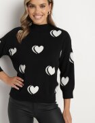 newstar Pulover Negru-Alb cu Modal și Viscoză cu Inimi Zeanita