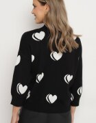 newstar Pulover Negru-Alb cu Modal și Viscoză cu Inimi Zeanita