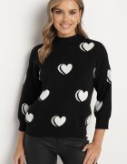 newstar Pulover Negru-Alb cu Modal și Viscoză cu Inimi Zeanita