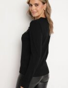 newstar Pulover Negru cu Viscoză Modal și Aplicații 3D Esalttia