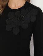 newstar Pulover Negru cu Viscoză Modal și Aplicații 3D Esalttia