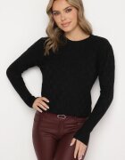 newstar Pulover Negru cu Viscoză Modal și Împletitură Decorativă Jaliti