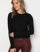 newstar Pulover Negru cu Viscoză Modal și Împletitură Decorativă Jaliti
