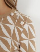 newstar Rochie Alb-Bej Tricotată cu Model Geometric Hynnee