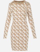 newstar Rochie Alb-Bej Tricotată cu Model Geometric Hynnee