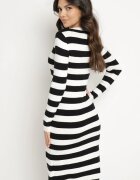 newstar Rochie Alb-Negru Tip pulover cu Modal și Viscoză cu Dungi Nalindira