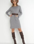 newstar Rochie Gri Dreaptă din Tricot Zammar