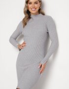 newstar Rochie Gri Striată Mulată cu Modal și Viscoză și Nasturi Decorativi Zeanilda