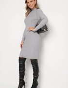 newstar Rochie Gri Striată Mulată cu Modal și Viscoză și Nasturi Decorativi Zeanilda