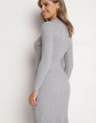 newstar Rochie Gri Striată Mulată cu Modal și Viscoză și Nasturi Decorativi Zeanilda