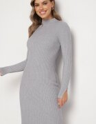 newstar Rochie Gri Striată Mulată cu Modal și Viscoză și Nasturi Decorativi Zeanilda
