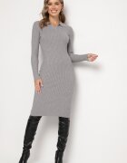 newstar Rochie Mulată Tip Pulover Gri cu Modal și Viscoză Decorată cu Guler Seanelora