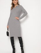 newstar Rochie Mulată Tip Pulover Gri cu Modal și Viscoză Decorată cu Guler Seanelora