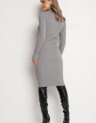 newstar Rochie Mulată Tip Pulover Gri cu Modal și Viscoză Decorată cu Guler Seanelora