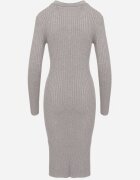 newstar Rochie Mulată Tip Pulover Gri cu Modal și Viscoză Decorată cu Guler Seanelora