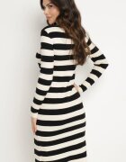 newstar Rochie Tricotată Crem-Neagră cu Modal și Viscoză Decorată cu Decupaj și Benzi Nalorine