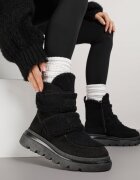 next step Botine Negre de Zăpadă pe Talpă Groasă Decorate cu Benzi Velcro Largi Amerria