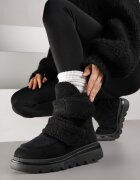 next step Botine Negre de Zăpadă pe Talpă Groasă Decorate cu Benzi Velcro Largi Amerria