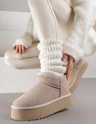 nm Cizme de zăpadă bej slip-on cu platformă cu carâmb din piele întoarsă naturală Mevelessa