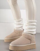 nm Cizme de zăpadă bej slip-on cu platformă cu carâmb din piele întoarsă naturală Mevelessa