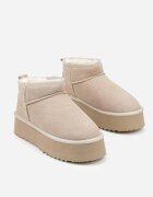 nm Cizme de zăpadă bej slip-on cu platformă cu carâmb din piele întoarsă naturală Mevelessa