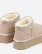 nm Cizme de zăpadă bej slip-on cu platformă cu carâmb din piele întoarsă naturală Mevelessa