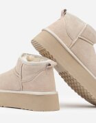 nm Cizme de zăpadă bej slip-on cu platformă cu carâmb din piele întoarsă naturală Mevelessa