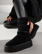 nm Cizme de zăpadă Negre Slip-on cu platformă cu carâmb din piele întoarsă naturală Mevelessa