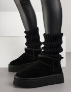 nm Cizme de zăpadă Negre Slip-on cu platformă cu carâmb din piele întoarsă naturală Mevelessa