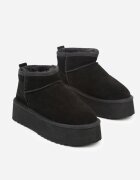 nm Cizme de zăpadă Negre Slip-on cu platformă cu carâmb din piele întoarsă naturală Mevelessa
