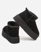 nm Cizme de zăpadă Negre Slip-on cu platformă cu carâmb din piele întoarsă naturală Mevelessa