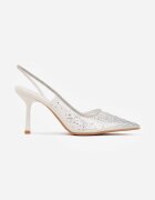 pallika paris Pantofi stiletto Albi Transparenți cu călcâiul deschis decorați cu zirconii Krisqirelle