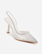 pallika paris Pantofi stiletto Albi Transparenți cu călcâiul deschis decorați cu zirconii Krisqirelle