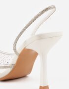 pallika paris Pantofi stiletto Albi Transparenți cu călcâiul deschis decorați cu zirconii Krisqirelle