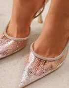 pallika paris Pantofi stiletto Aurii Transparenți cu Toc Deschis Împodobiți cu Zirconii Krisqirelle