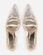 pallika paris Pantofi stiletto Aurii Transparenți cu Toc Deschis Împodobiți cu Zirconii Krisqirelle