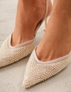 pallika paris Pantofi stiletto bej din plasă cu vârf ascuțit decorate cu mărgele Yseroris