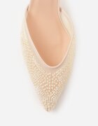 pallika paris Pantofi stiletto bej din plasă cu vârf ascuțit decorate cu mărgele Yseroris