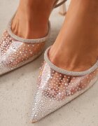 pallika paris Pantofi stiletto bej transparente cu călcâiul descoperit decorate cu zirconii Krisqirelle